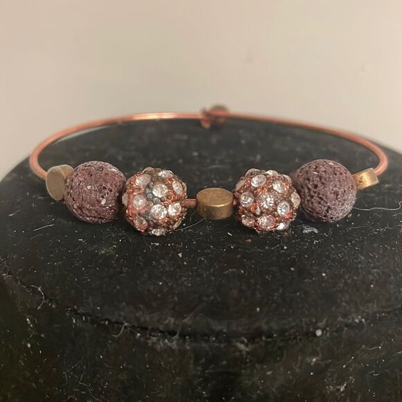 8” BaubleBar rose gold tone solid textured ball stackable beaded bangle bracelet - Picture 1 of 10